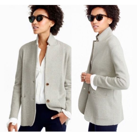 J. CREW Merino Wool Sweater Blazer Jacket Women’s Size Large Gray Knit F4493